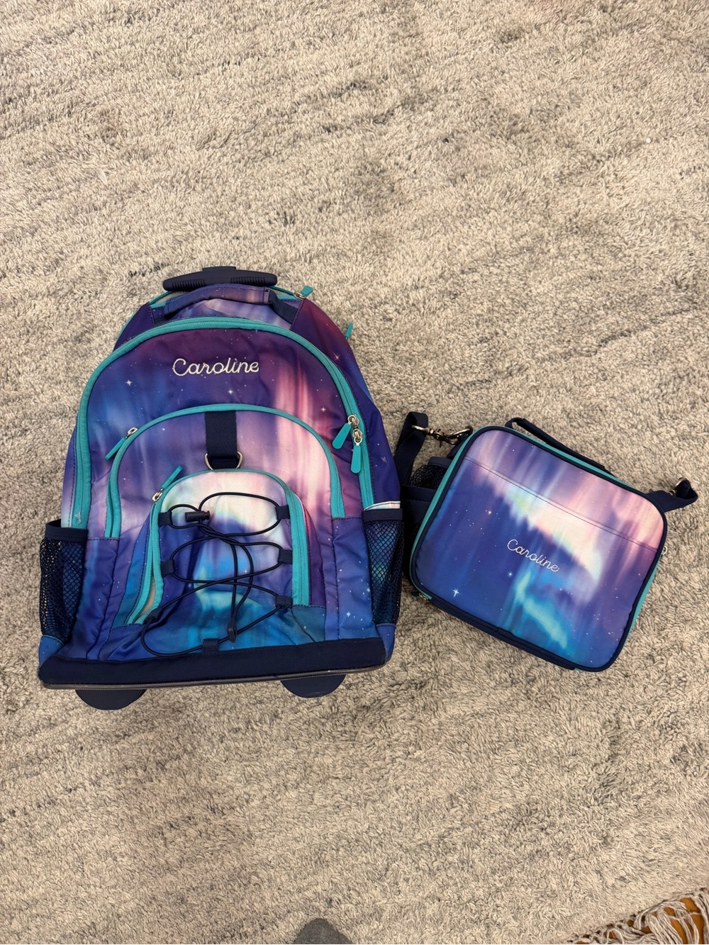 Personalized Caroline Kids Aurora Print Backpack & Lunch Bag - Blue/Purple